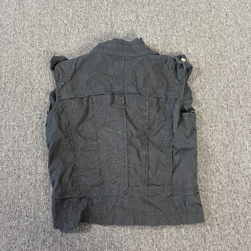 Vintage Y2k Black Grunge Patchwork Frayed Button Front Vest Women's Small - Picture 2 of 4